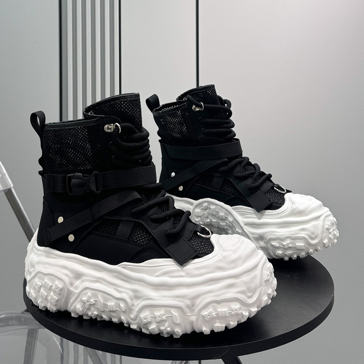 Mesh Strap Buckle Platform Sneaker Boots