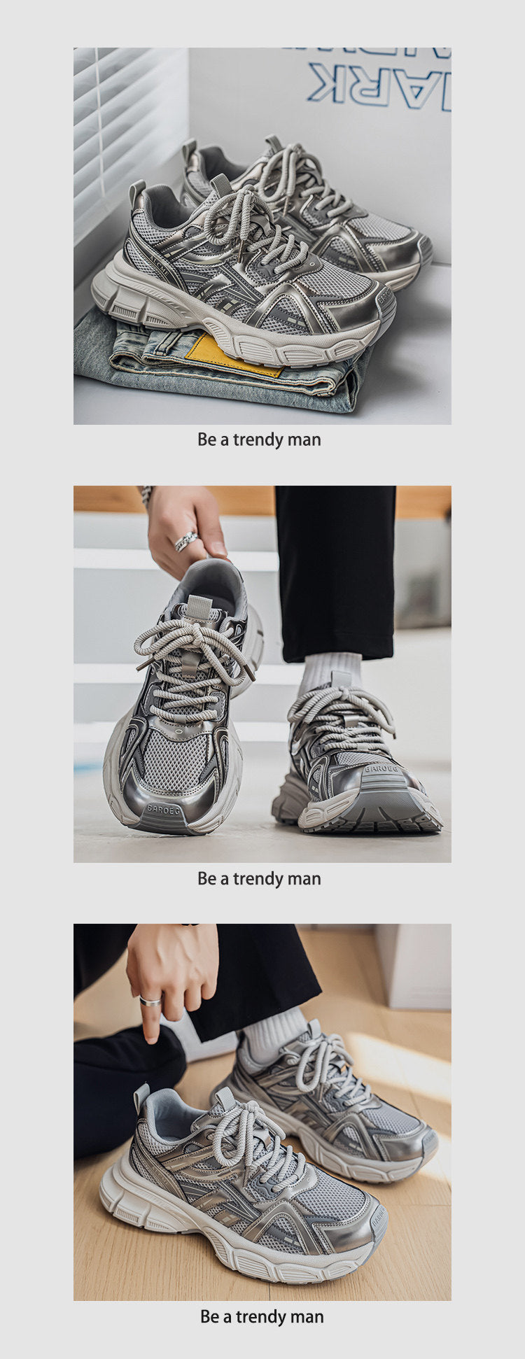 Mesh Panel Chunky Lace-Up Sneakers