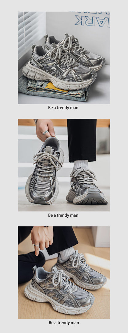 Mesh Panel Chunky Lace-Up Sneakers