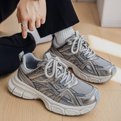 Mesh Panel Chunky Lace-Up Sneakers