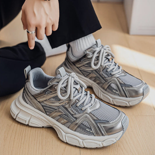 Mesh Panel Chunky Lace-Up Sneakers