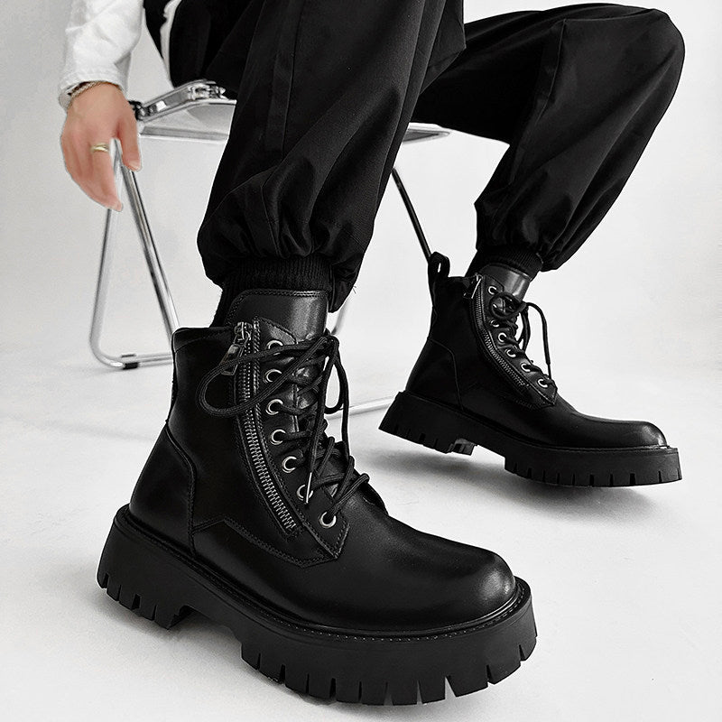 Chunky Lug Sole Platform Lace-Up Zipper Boots