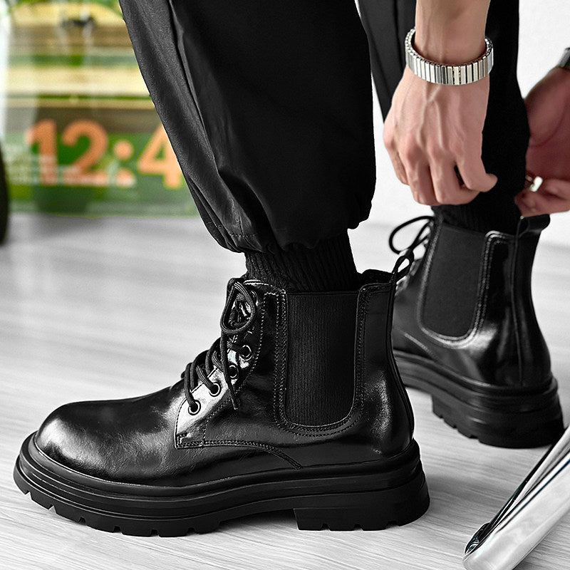 Glossy Chunky Lace-Up Boots