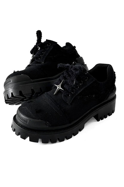 Chunky Black Canvas Platform Sneakers with Rugged Soles