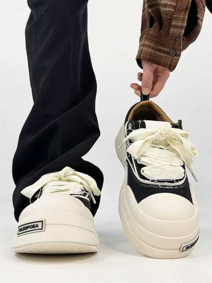 Chunky Sole Height Increase Large Toe Canvas Sneakers