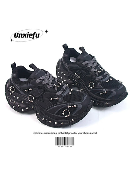 Studded Buckle Chunky Sole Dad Sneakers