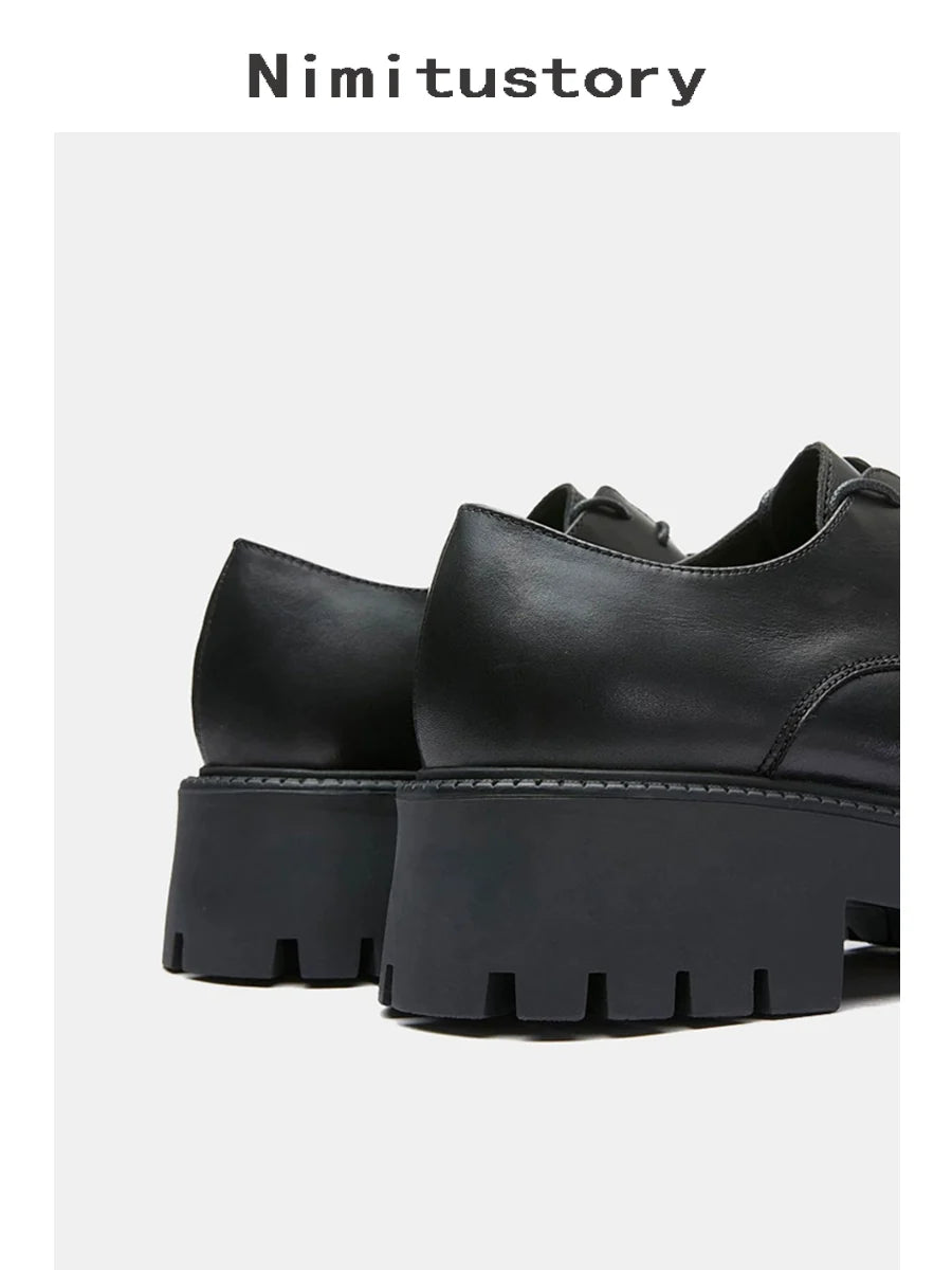 Upturned Toe Chunky Sole Leather Derby Shoes