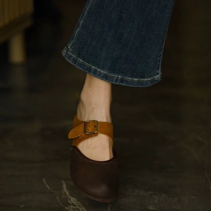 Two-Tone Leather Mary Jane Flats
