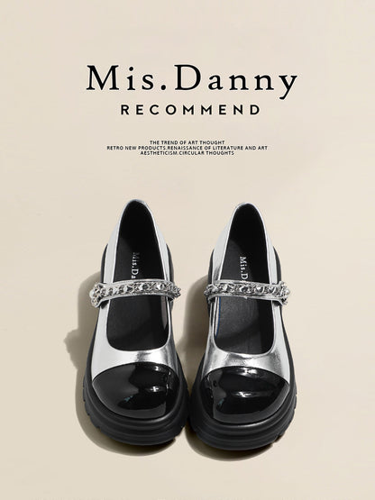 Rhinestone Strap Metallic Mary Jane Flats