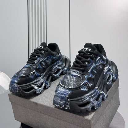 Paint Snake Print Chunky Sole Sneakers