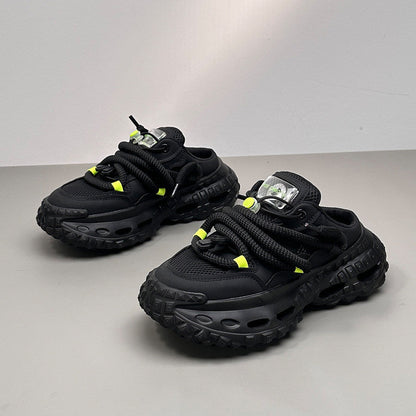 Mesh Rope Lace Chunky Sole Slip-On Shoes