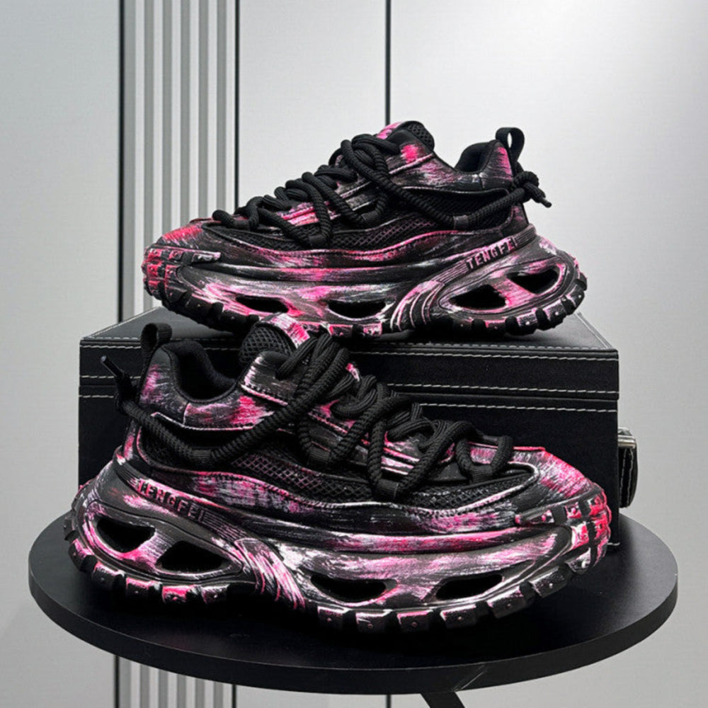 Paint Splash Mesh Chunky Sole Sneakers