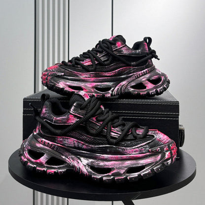 Paint Splash Mesh Chunky Sole Sneakers