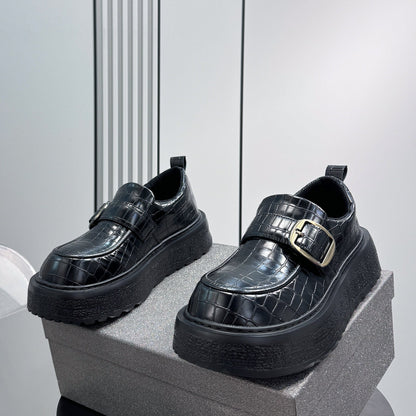 Platform Metal Buckle Round Toe Loafers