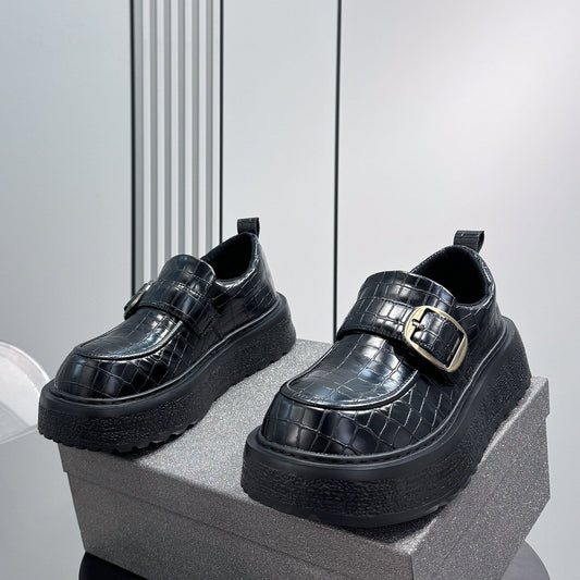 Platform Metal Buckle Round Toe Loafers WN24784
