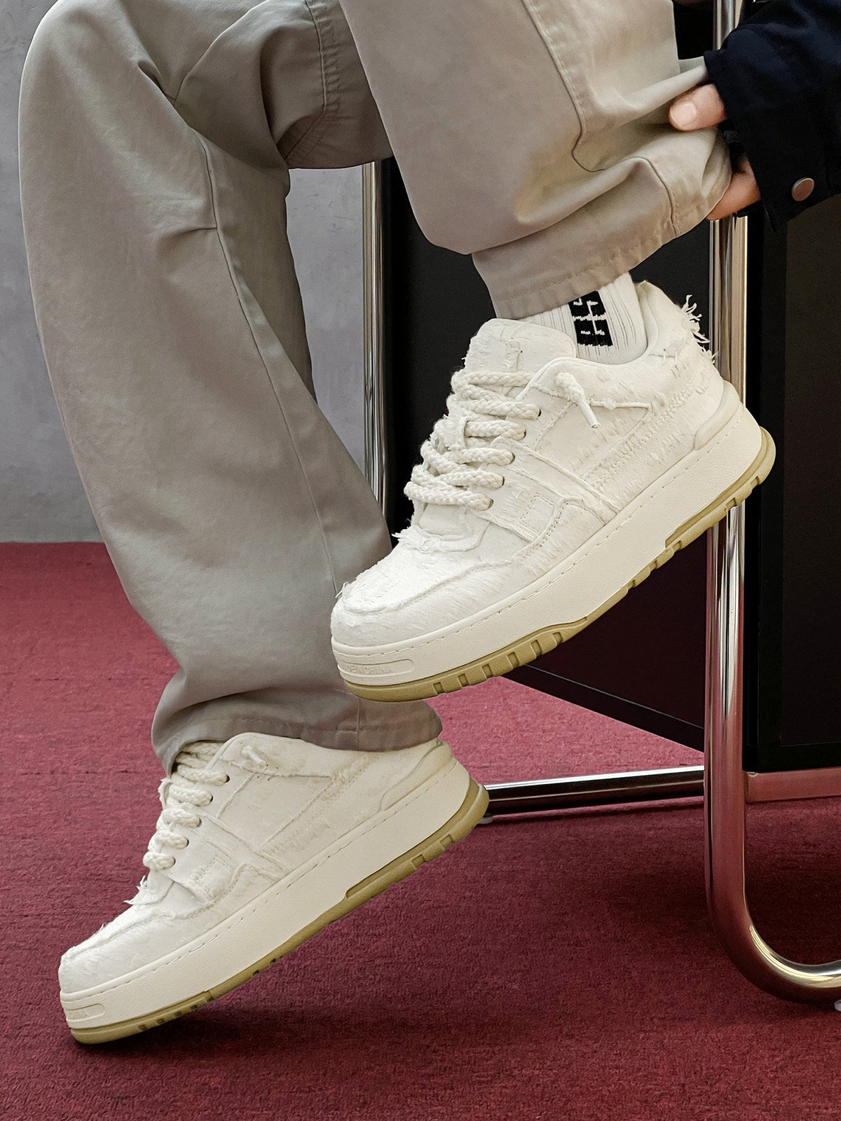 Chunky Textured Platform Lace-Up Sneakers