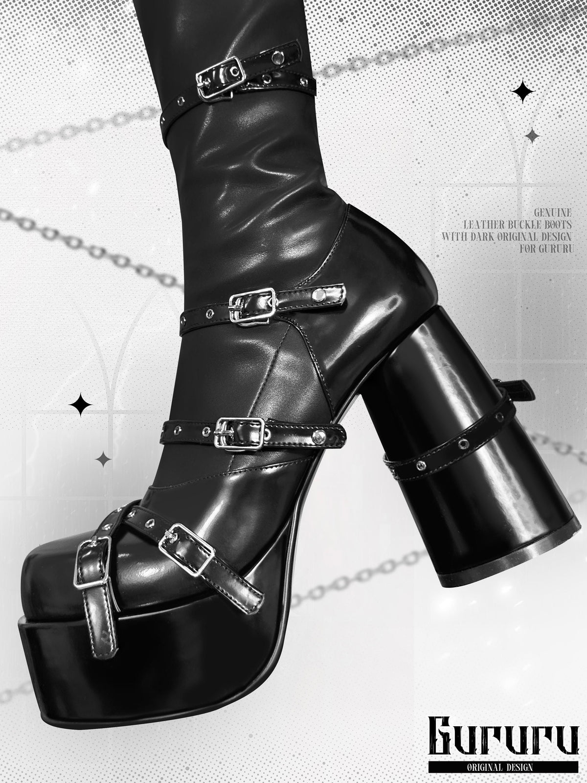 Cross Gothic Belted Platform Boots