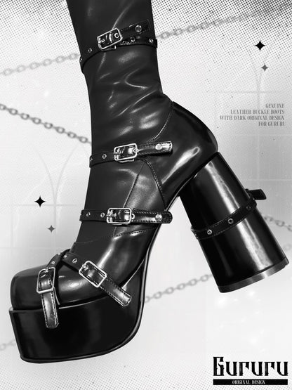 Cross Gothic Belted Platform Boots