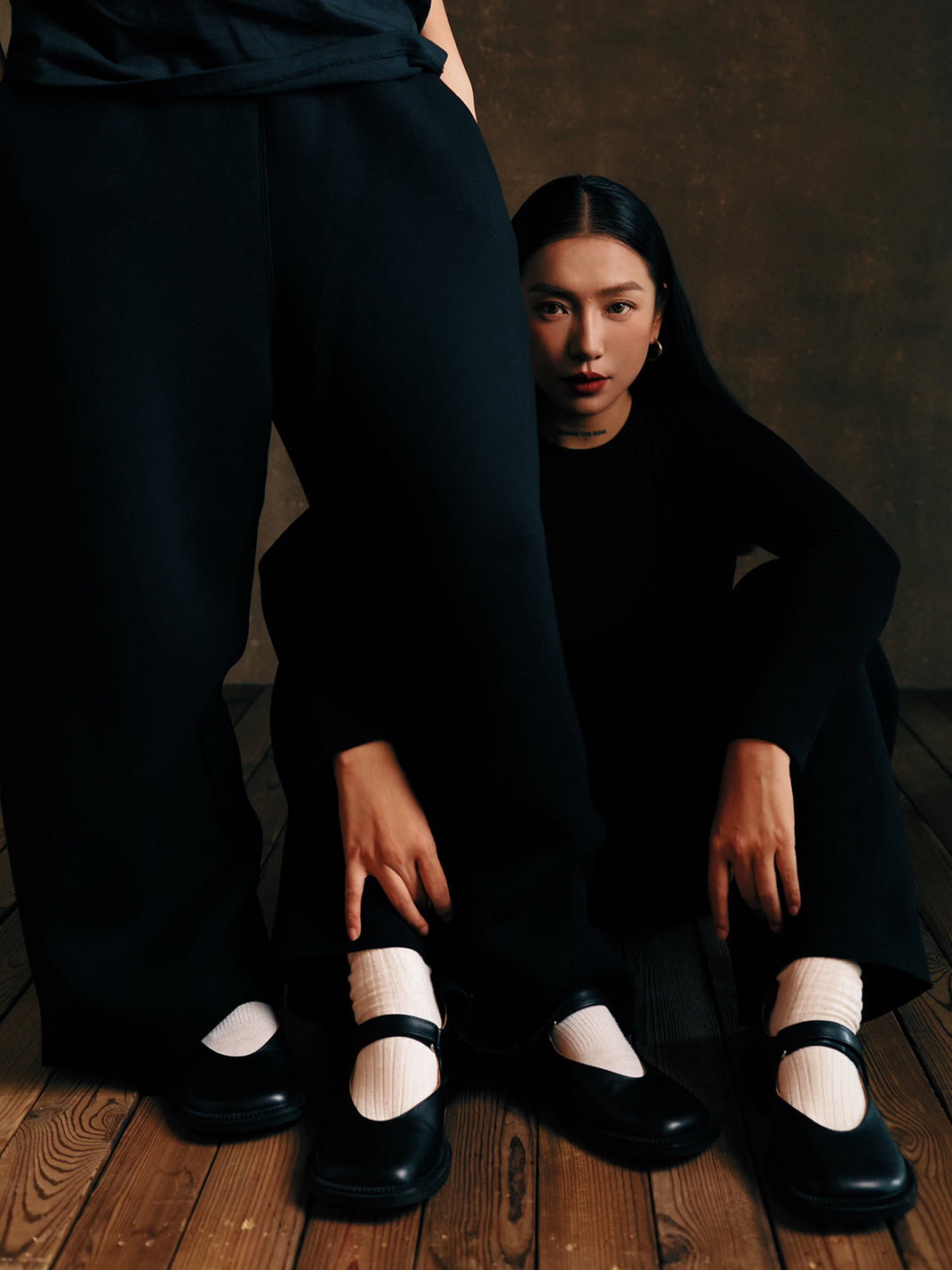 Black Leather Strap Mary Janes