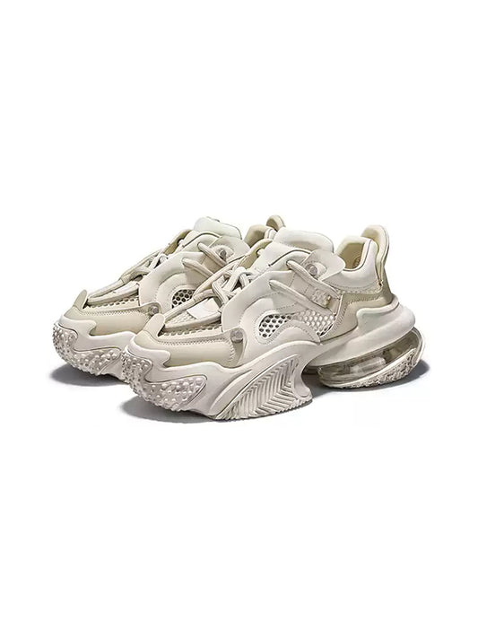 Beige Vortex Mesh Platform Sneakers