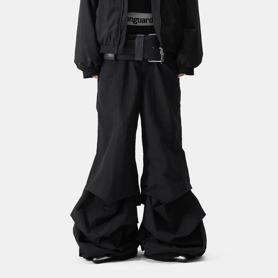 VANGUARDIA Crinkled Nylon Wide-Leg Flared Pants