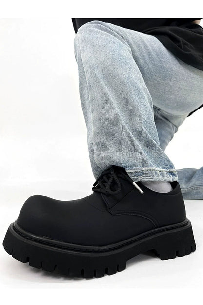 Chunky Black Matte and Glossy Platform Derby Shoes