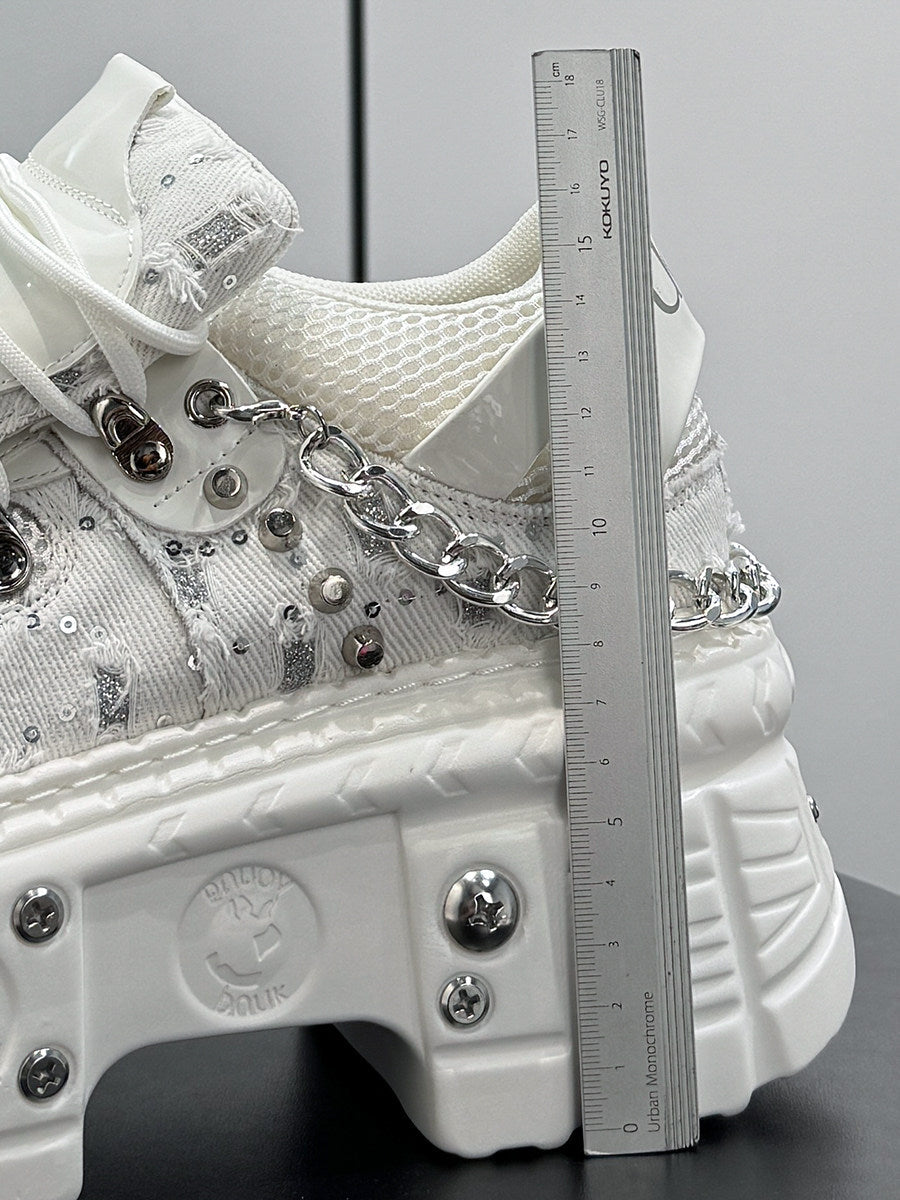 Chain Studs Damage Platform Sneakers WN24643