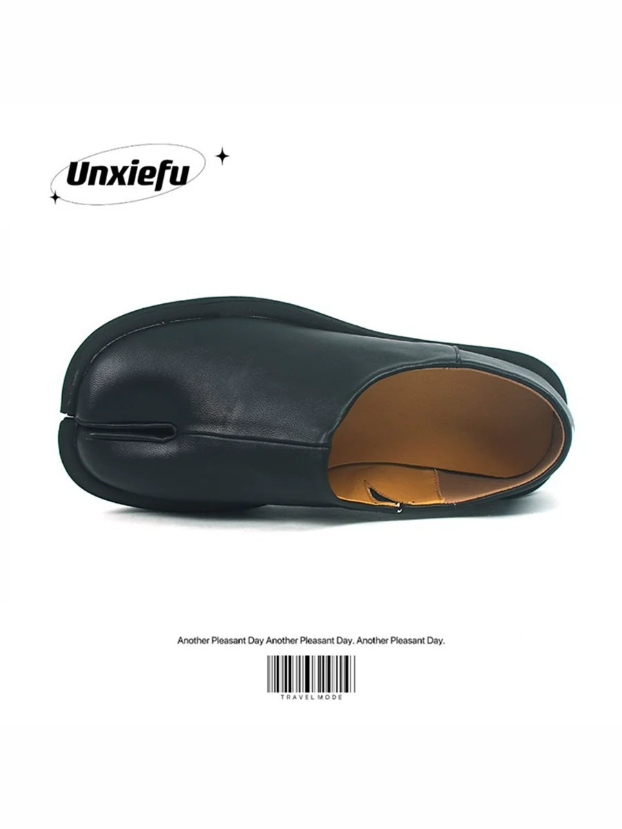 Chunky Sole Leather Tabi Slip-On Shoes