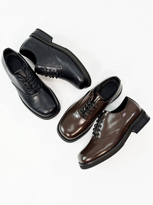 Square Toe Derby Heeled Leather Shoes