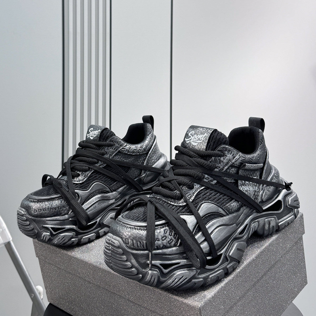 Platform Chunky Mesh Lace-Up Sneakers WN24827