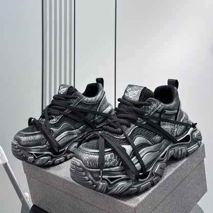 Platform Chunky Mesh Lace-Up Sneakers WN24827