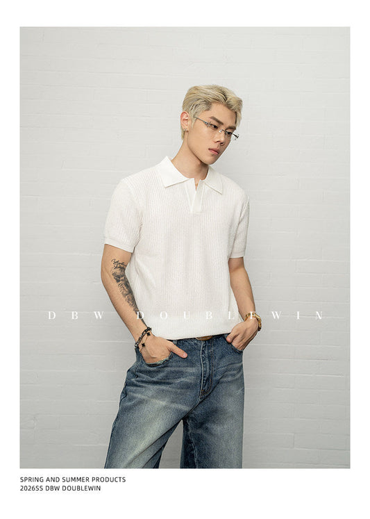 Simple Relax Solid Polo Knit Shirt
