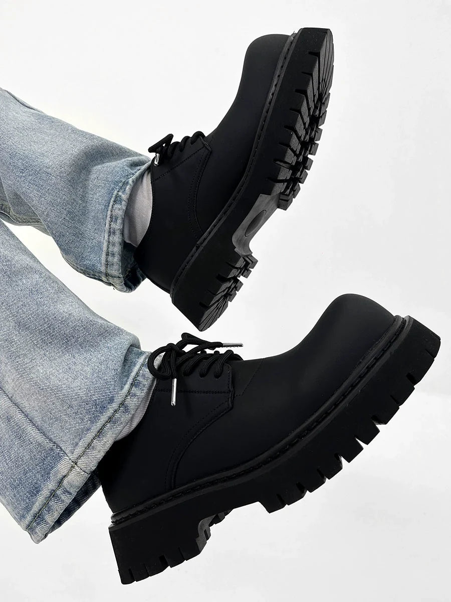 Chunky Black Matte and Glossy Platform Derby Shoes
