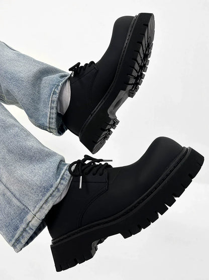 Chunky Black Matte and Glossy Platform Derby Shoes