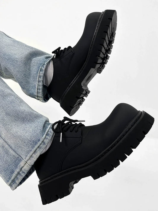 Chunky Black Matte and Glossy Platform Derby Shoes