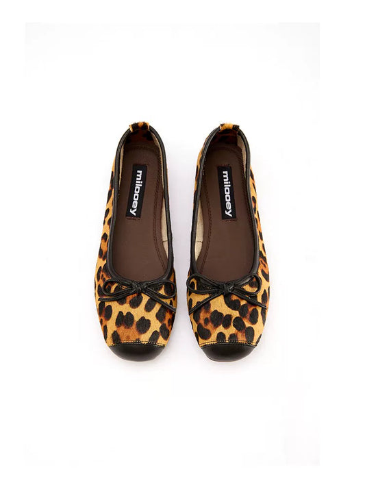 Bow-Trim Velvet Square-Toe Ballet Flats