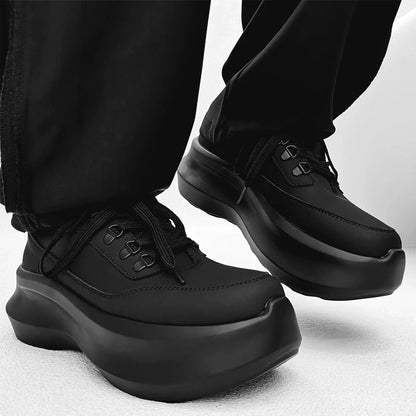 Matte Thick Sole PU Leather Derby Shoes