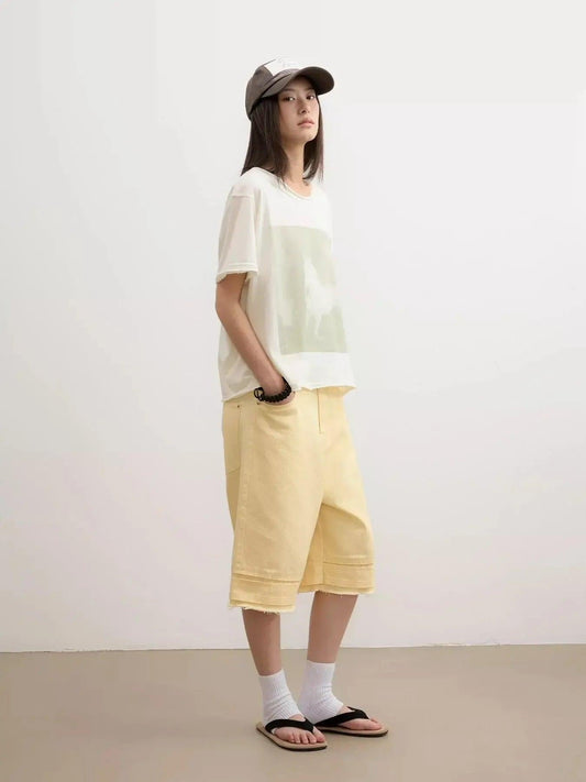 Pleated Raw Edge Wide Shorts