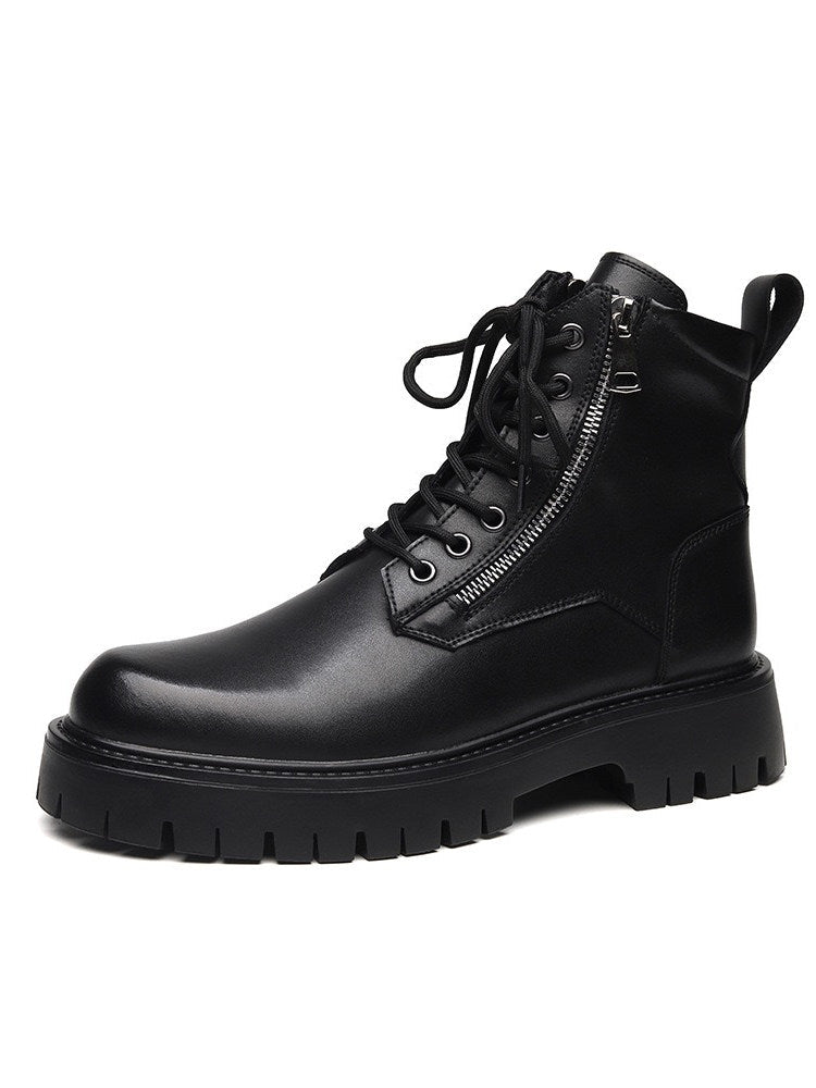 Leather Side Zipper High-Top Boots