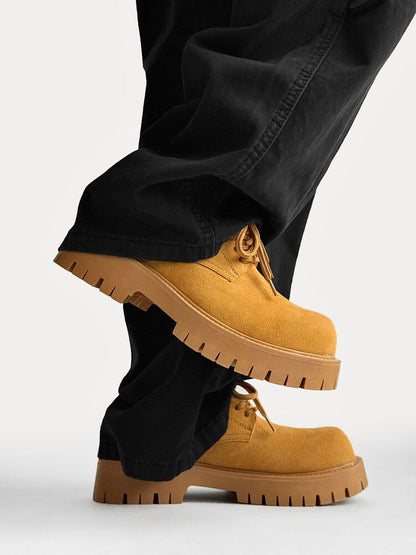 Suede Lace Up Thick Sole Round Toe Shoes