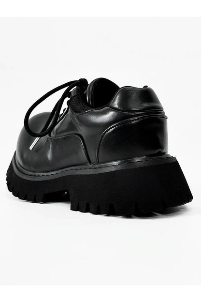 Chunky Black Leather Lug Sole Derby Shoes