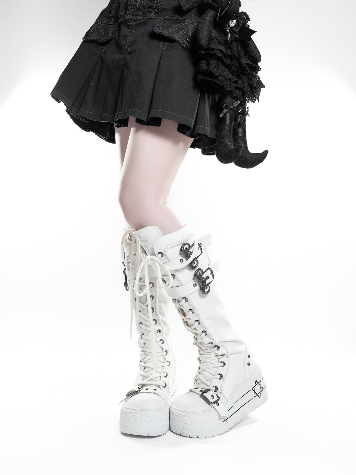 Satan Contract Canvas Platform Long Boots