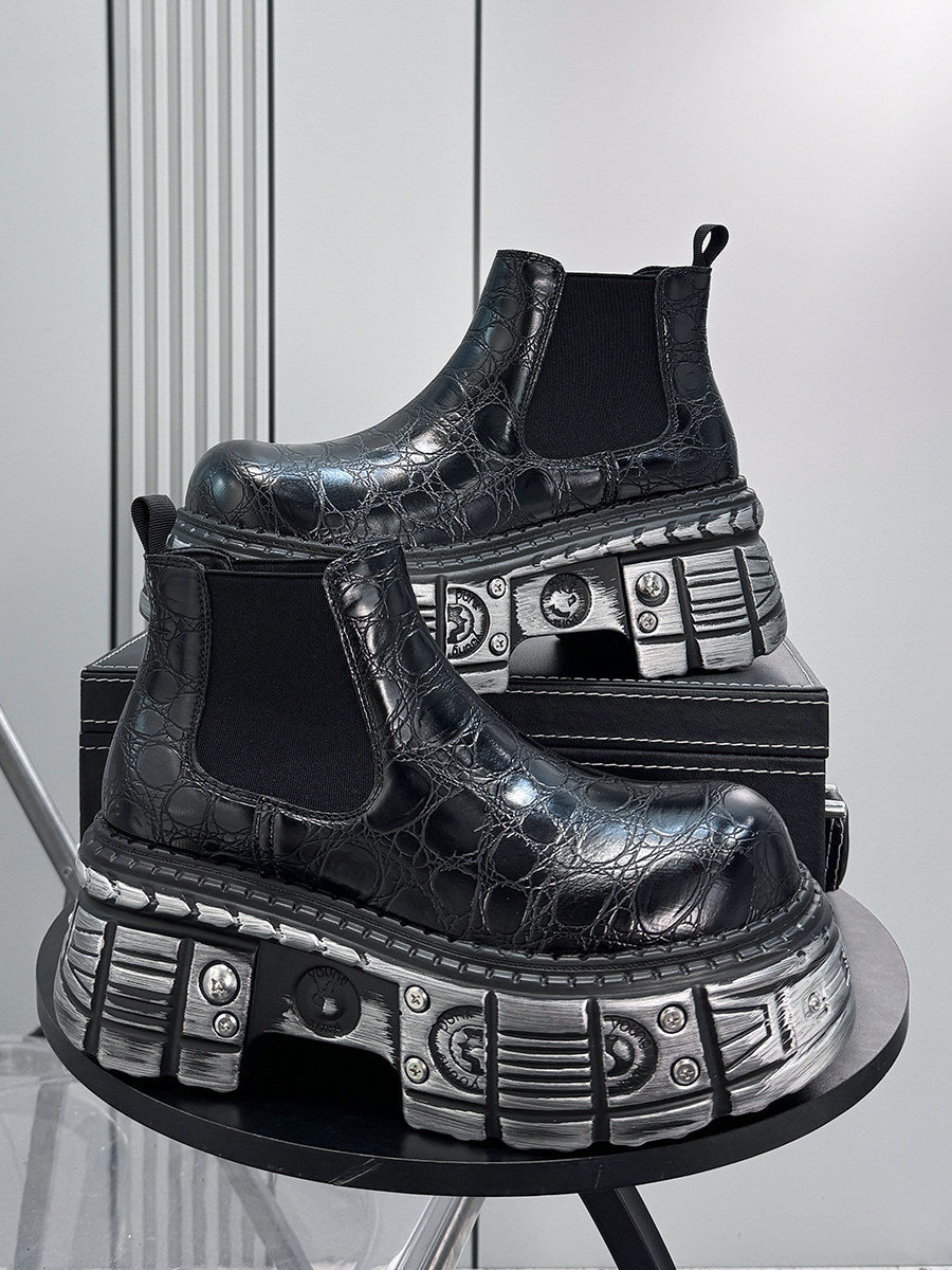 Croc Pattern Side Gore Platform Short Boots