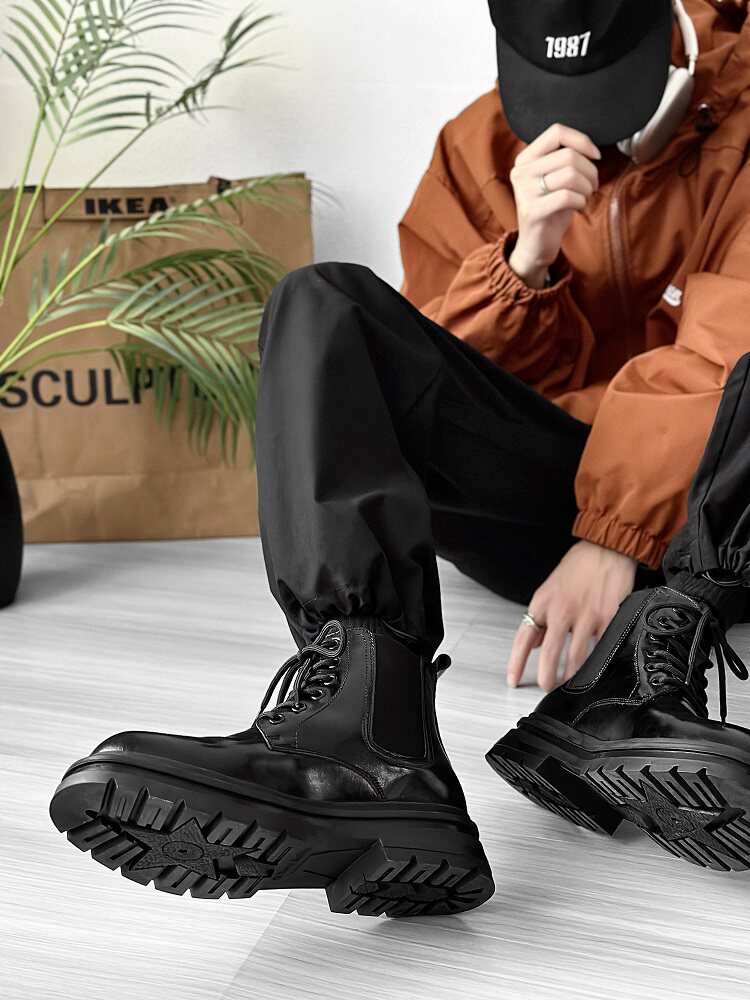 Glossy Chunky Lace-Up Boots