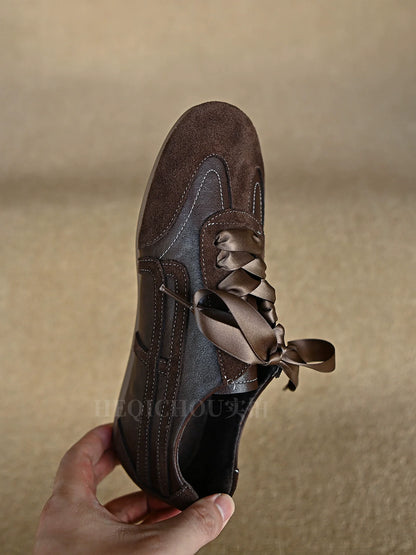 Mocha Satin Ribbon Sneaker
