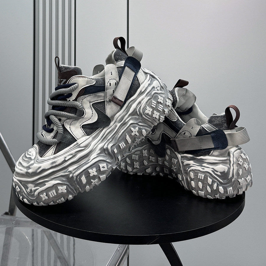 Strap Washed Platform Chunky Sole Sneaker