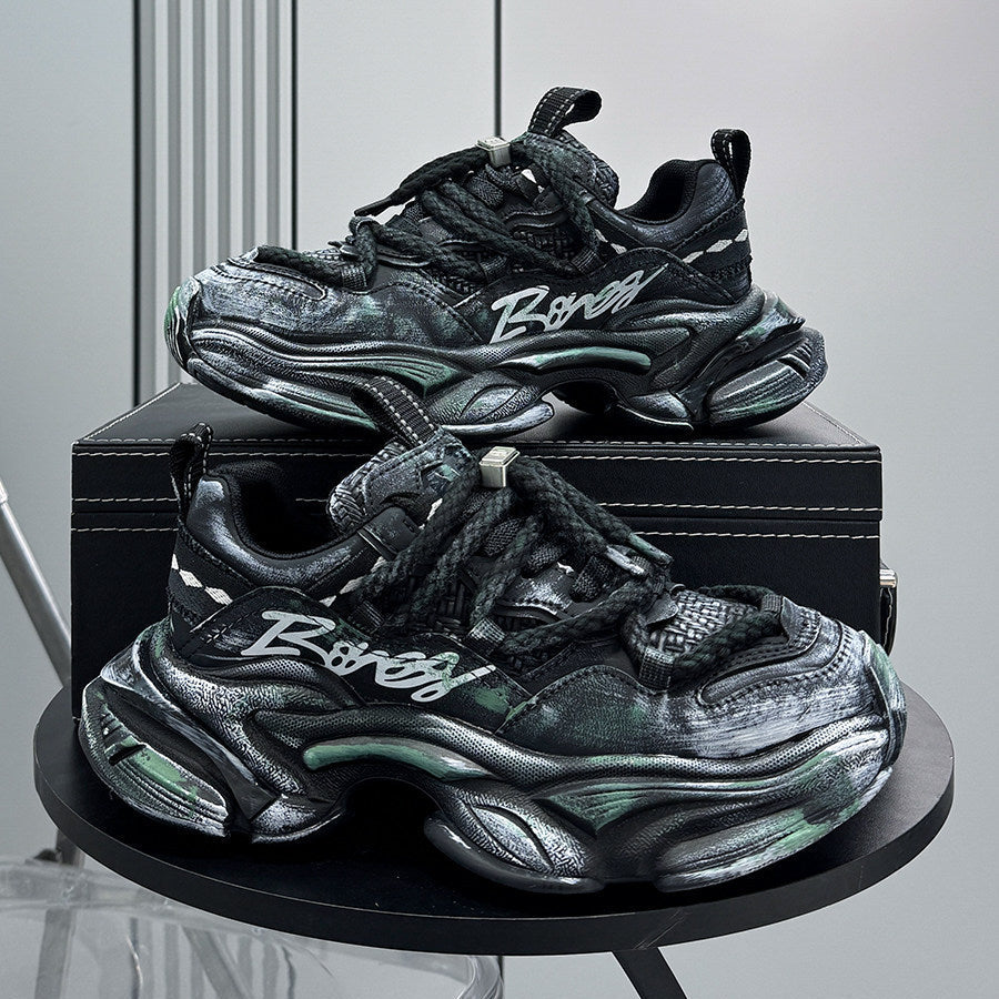 Washed Graffiti Print Chunky Sole Sneakers