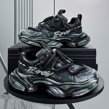 Washed Graffiti Print Chunky Sole Sneakers