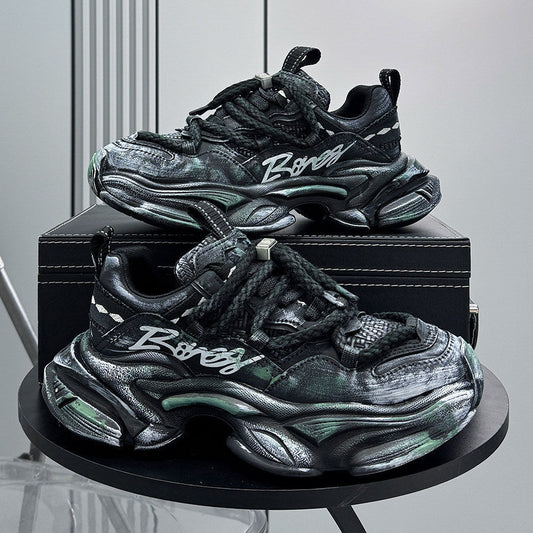 Washed Graffiti Print Chunky Sole Sneakers