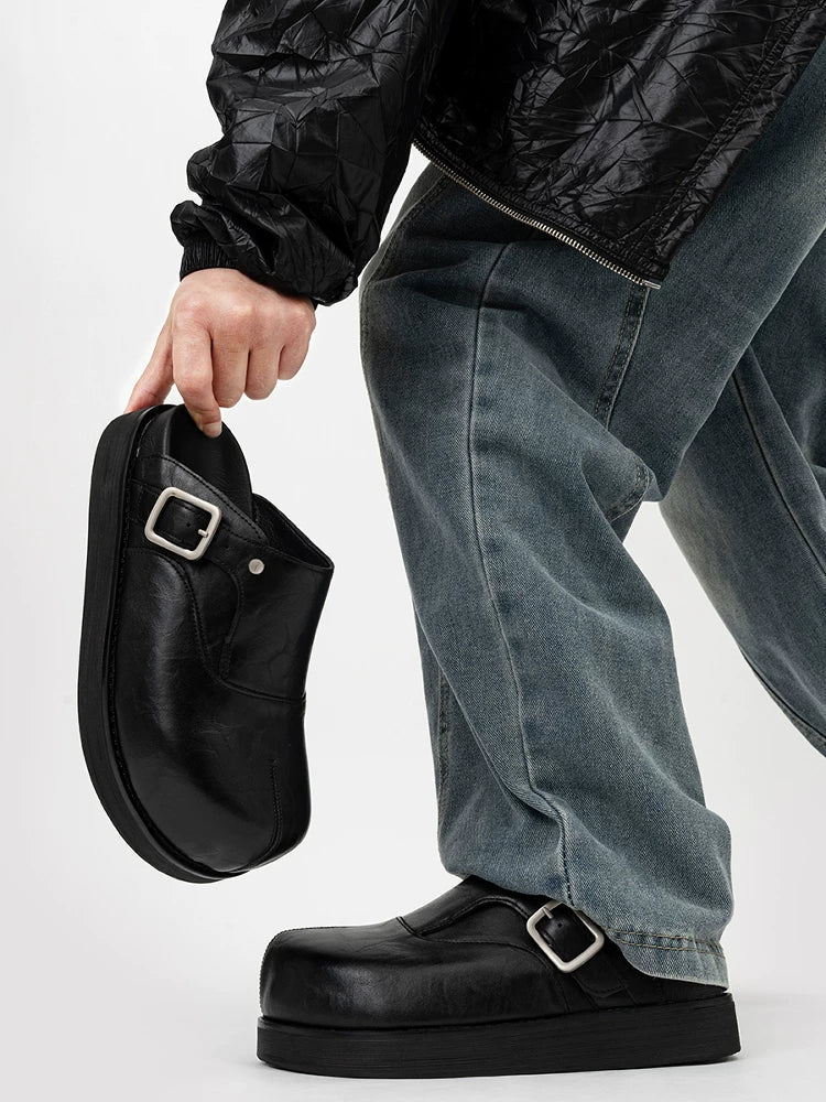Onyx Buckle Platform Mules
